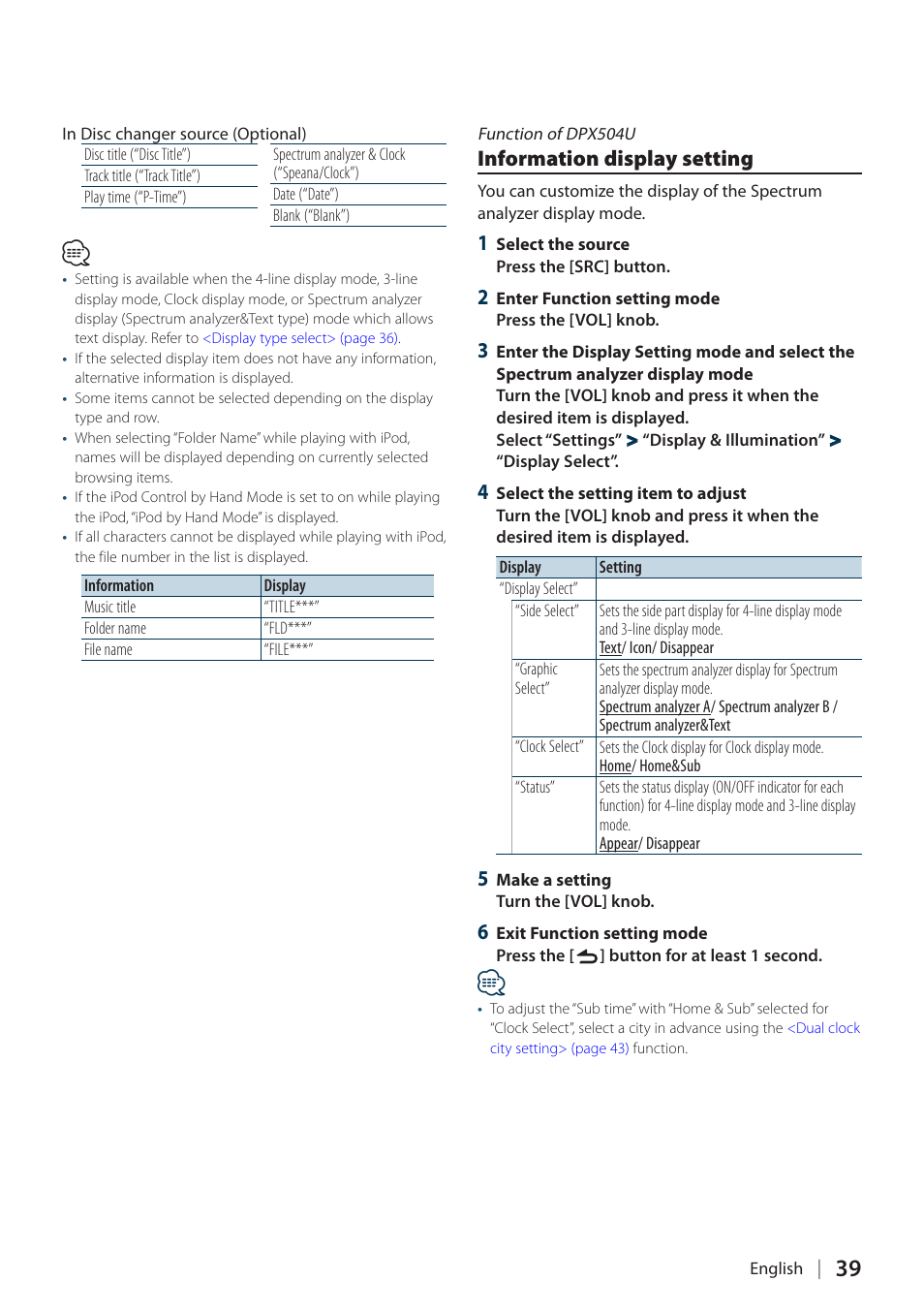 Information display setting, Skip, Related search | Kenwood DPX504U User Manual | Page 39 / 79