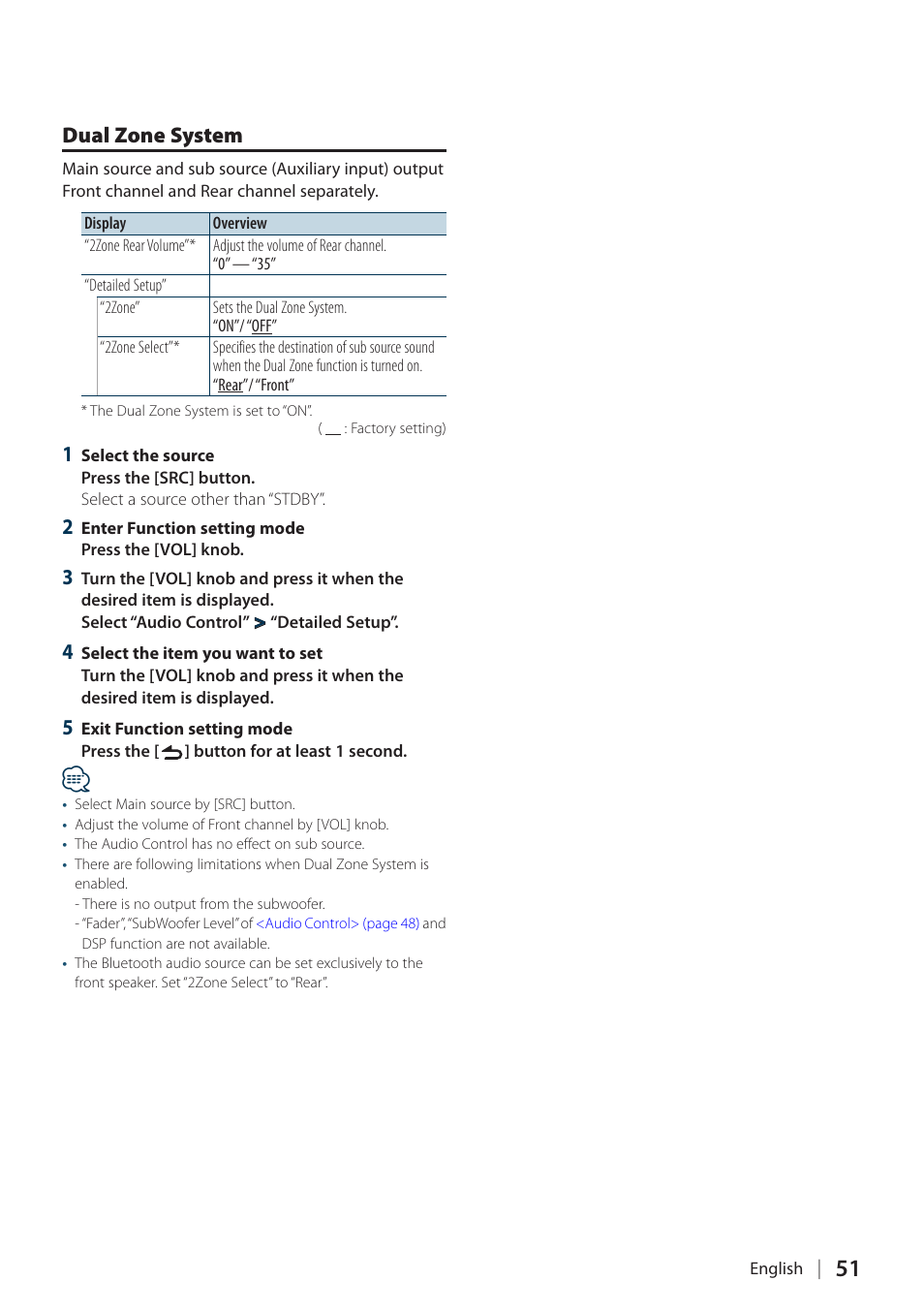 Dual zone system | Kenwood DPX504U User Manual | Page 51 / 79