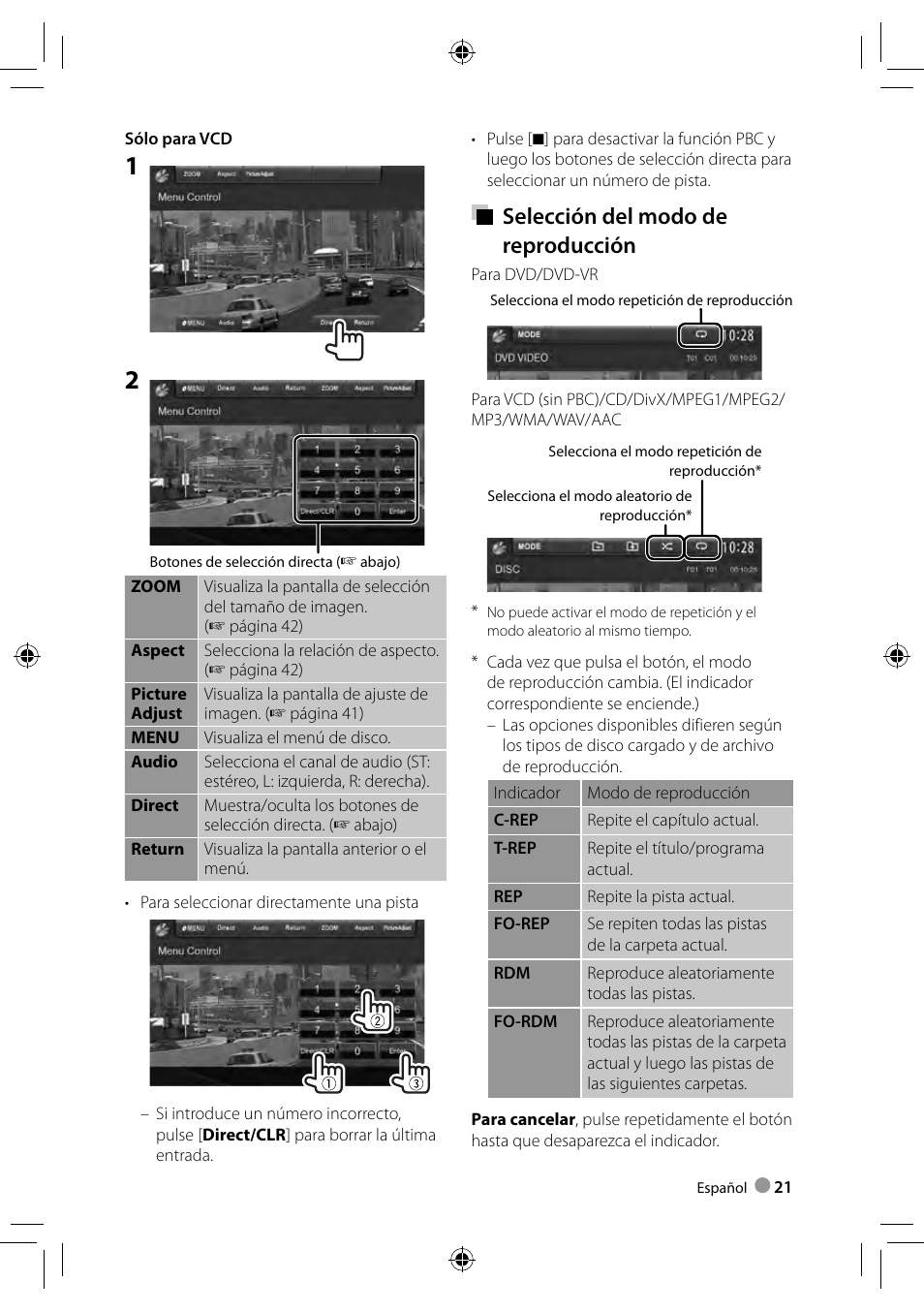 Selección del modo de reproducción | Kenwood DDX4023BT User Manual | Page 21 / 84