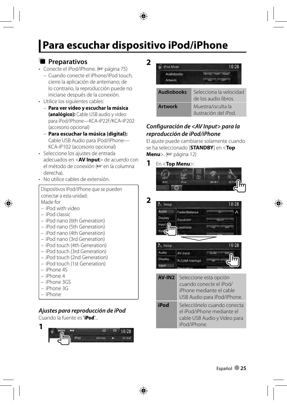 Para escuchar dispositivo ipod/iphone, Preparativos | Kenwood DDX4023BT User Manual | Page 25 / 84