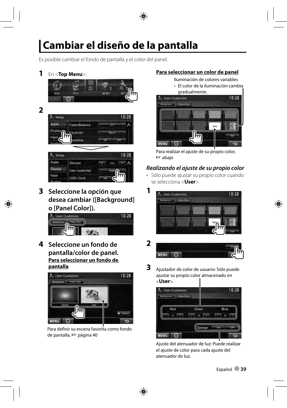 Cambiar el diseño de la pantalla | Kenwood DDX4023BT User Manual | Page 39 / 84