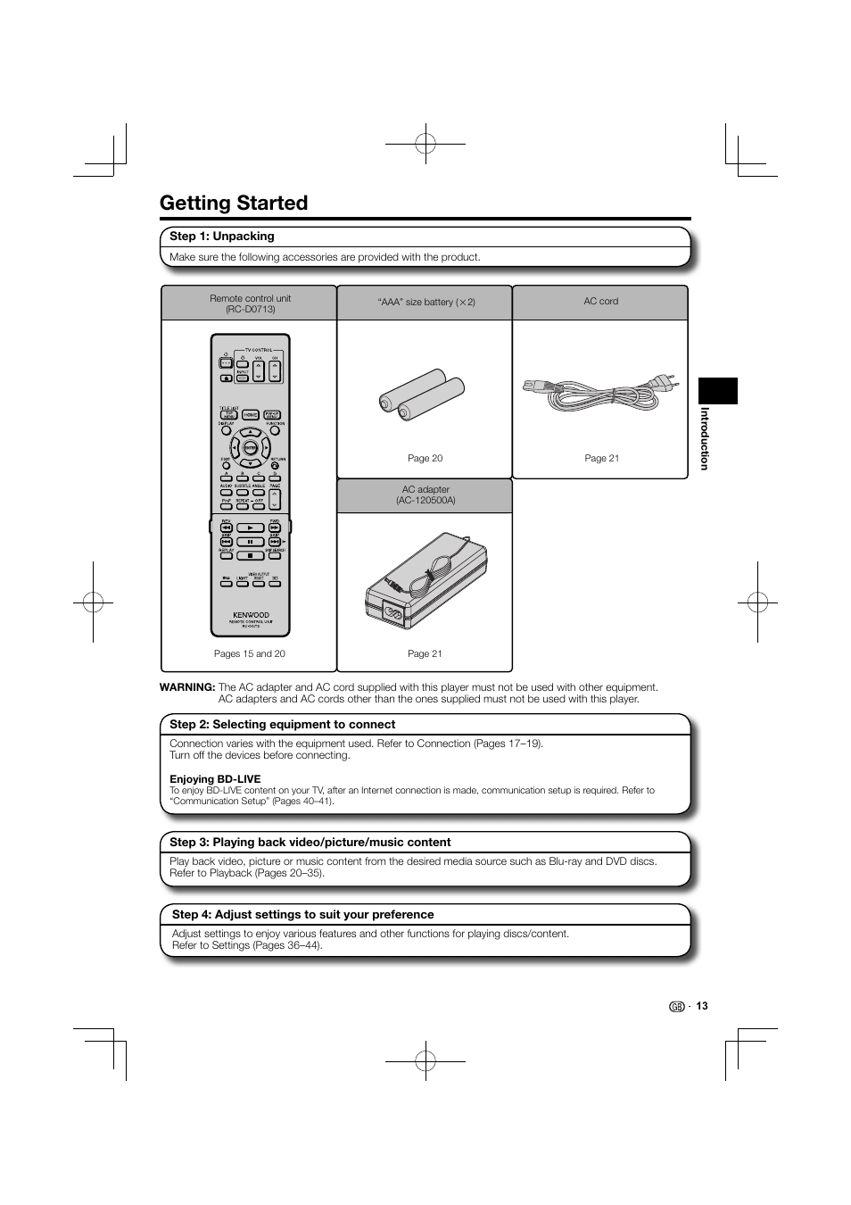 Getting started | Kenwood BD-7000 User Manual | Page 14 / 55