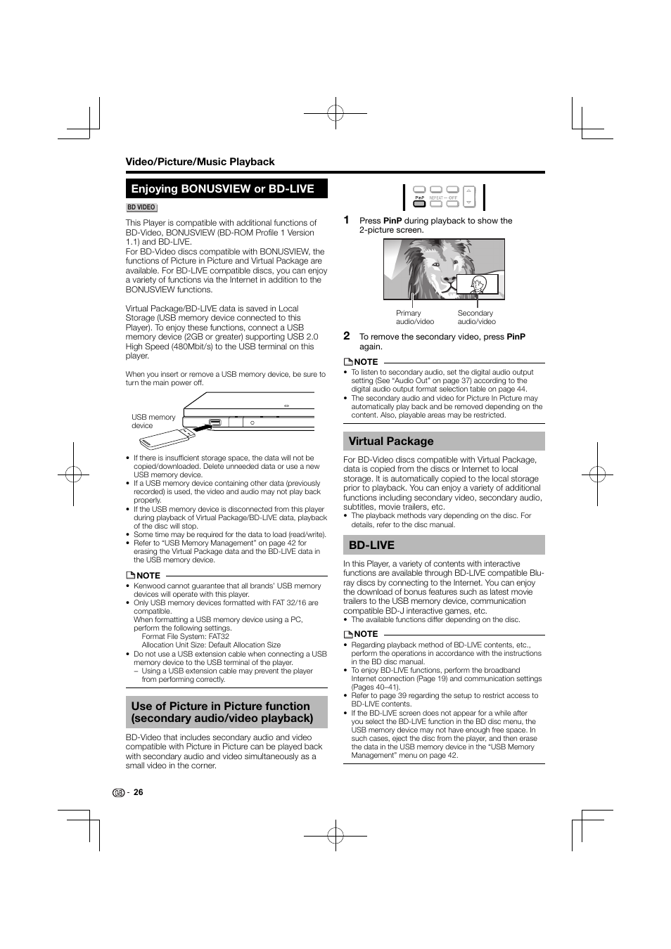 Enjoying bonusview or bd-live, Virtual package, Bd-live | Kenwood BD-7000 User Manual | Page 27 / 55