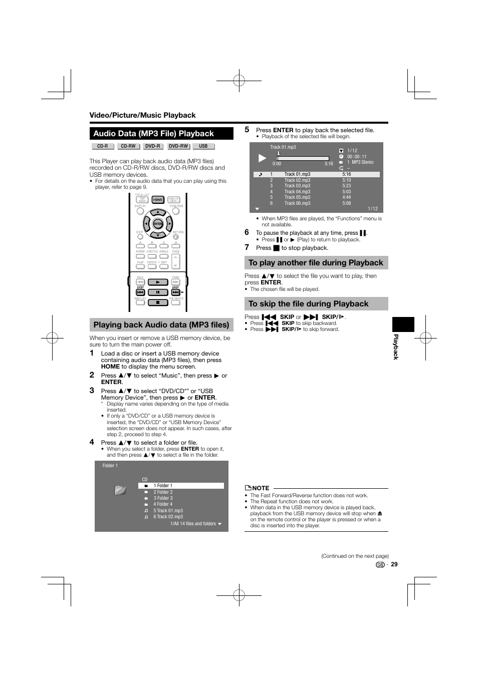 Audio data (mp3 file) playback, Playing back audio data (mp3 files) | Kenwood BD-7000 User Manual | Page 30 / 55