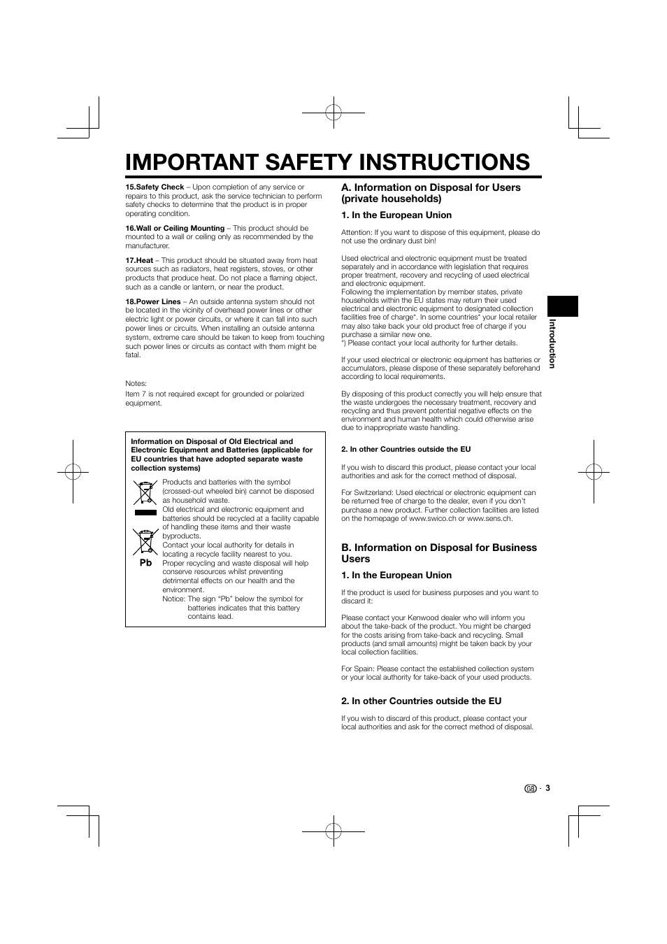 Important safety instructions | Kenwood BD-7000 User Manual | Page 4 / 55