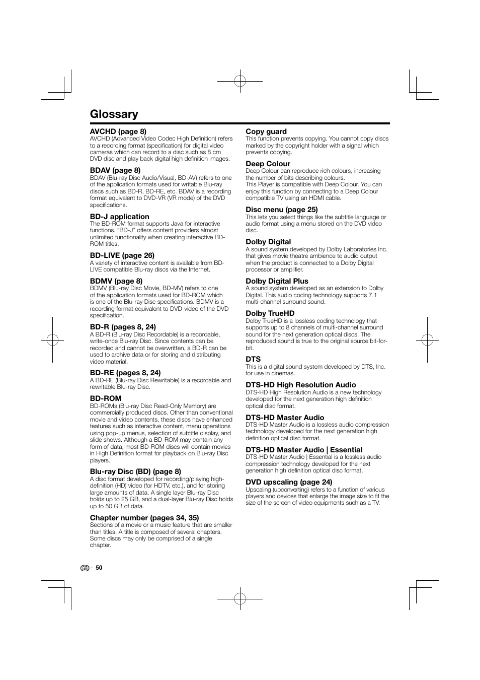 Glossary | Kenwood BD-7000 User Manual | Page 51 / 55