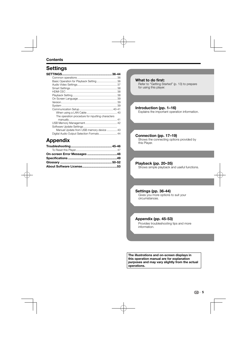 Settings, Appendix | Kenwood BD-7000 User Manual | Page 6 / 55