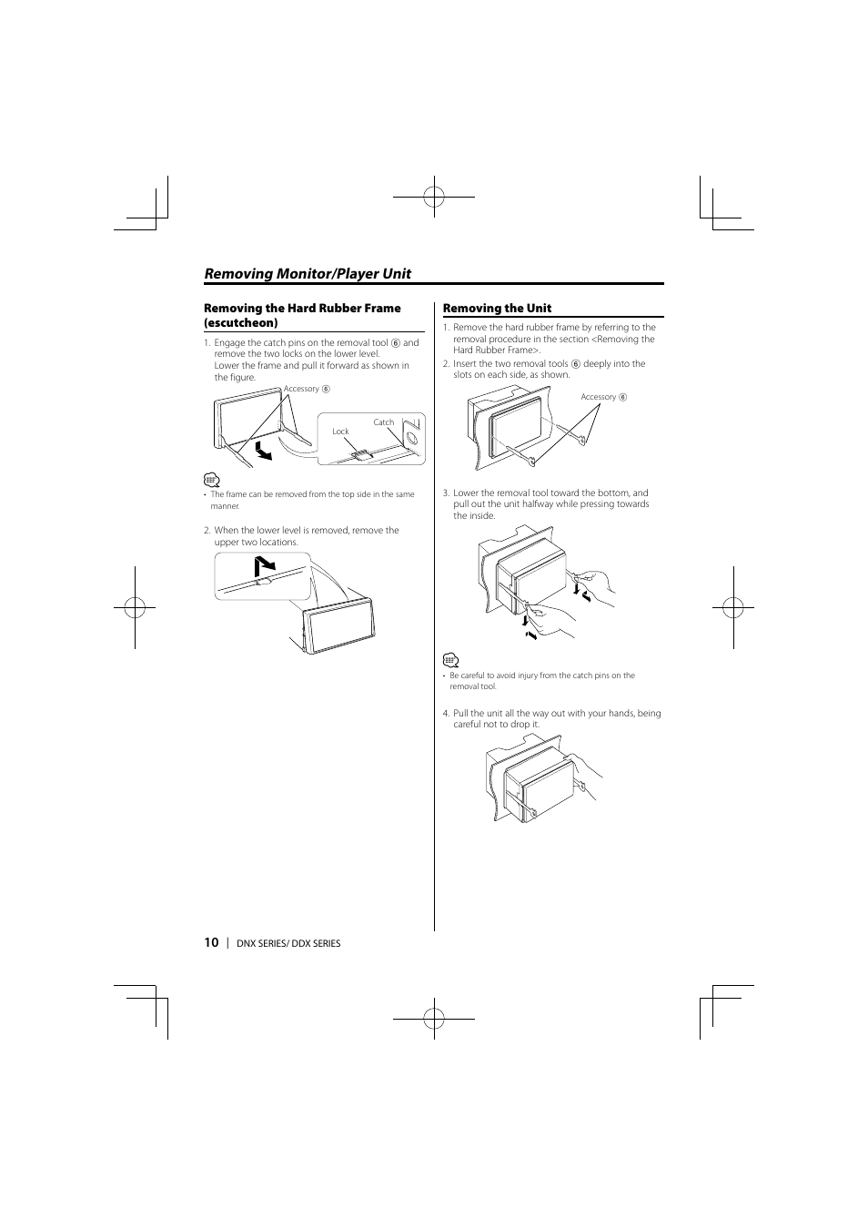 Removing monitor/player unit | Kenwood DDX5026 User Manual | Page 10 / 12