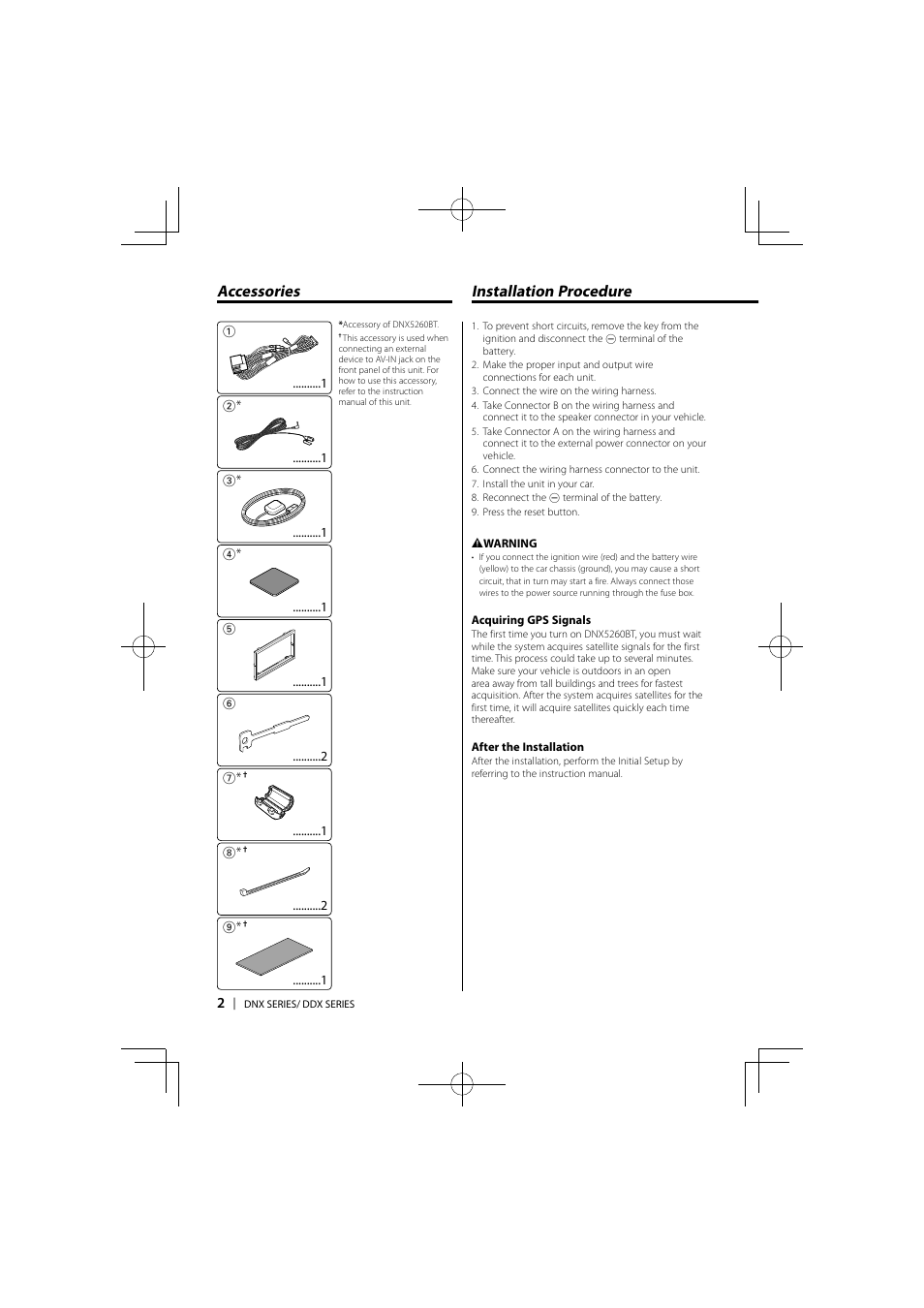 Installation procedure, Accessories | Kenwood DDX5026 User Manual | Page 2 / 12