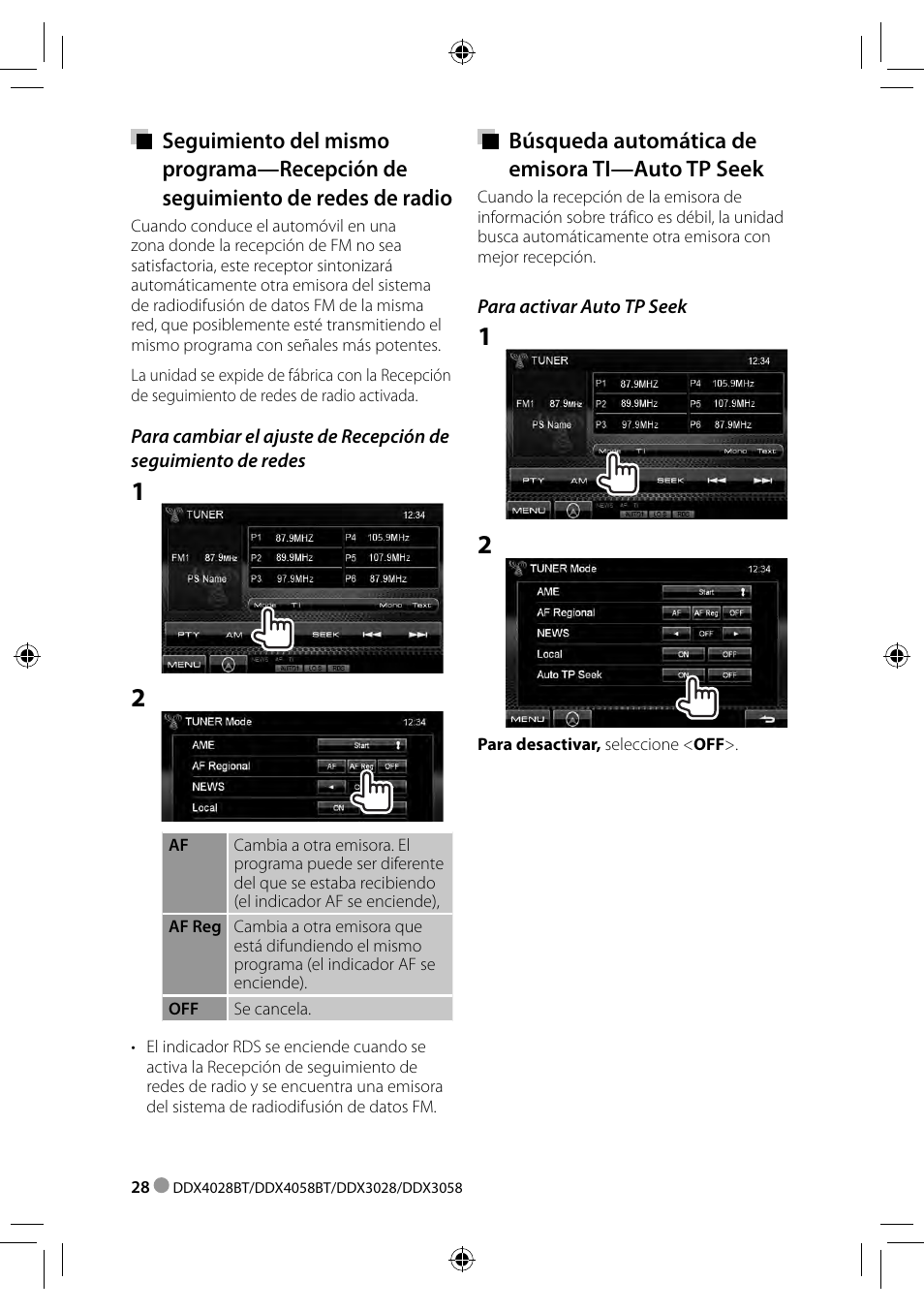 Búsqueda automática de emisora ti—auto tp seek | Kenwood DDX3028 User Manual | Page 28 / 62