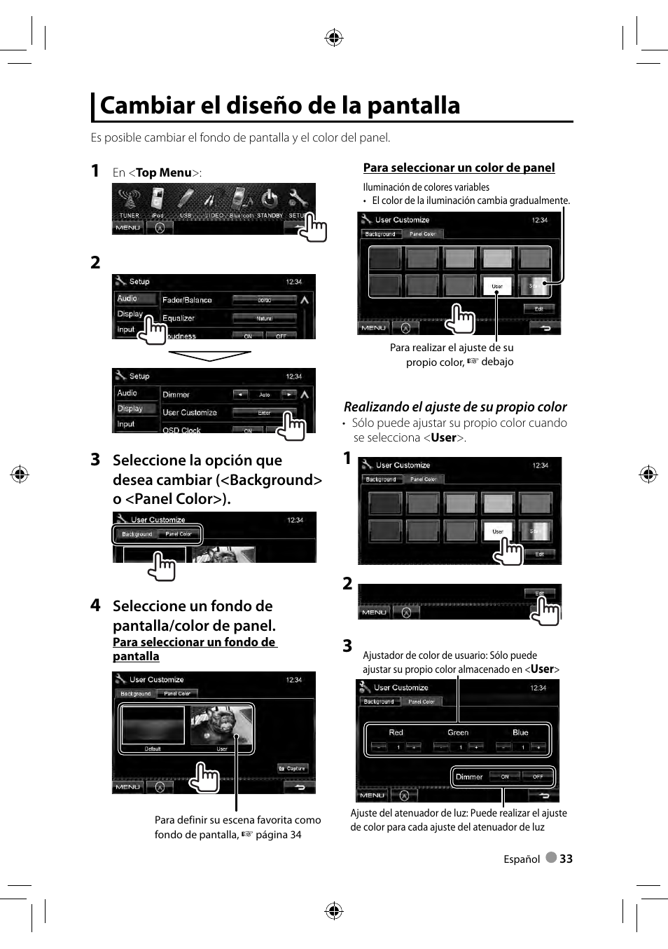 Cambiar el diseño de la pantalla | Kenwood DDX3028 User Manual | Page 33 / 62