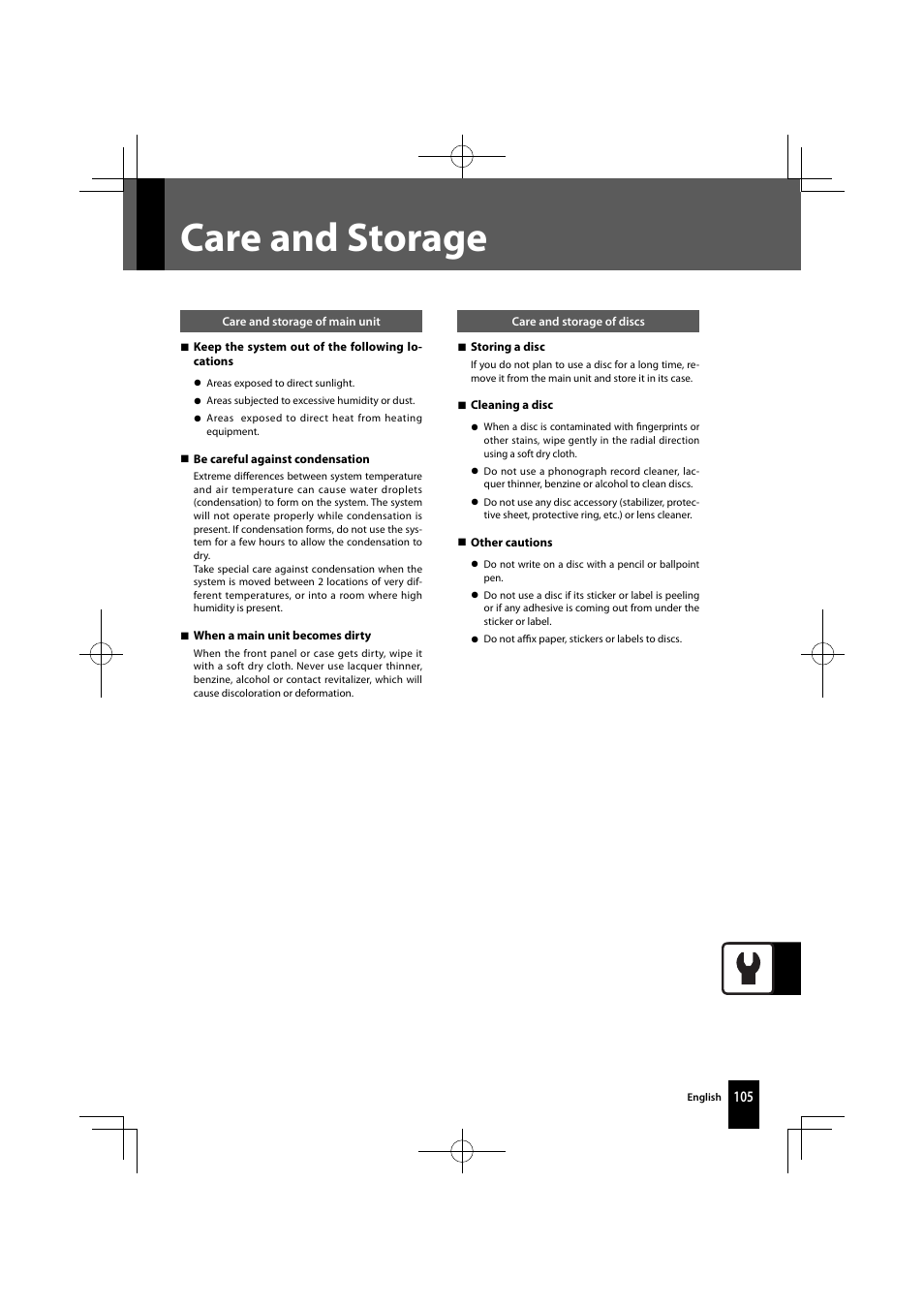 Care and storage | Kenwood K-821DV User Manual | Page 105 / 108