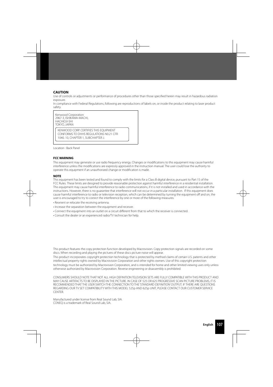 Kenwood K-821DV User Manual | Page 107 / 108