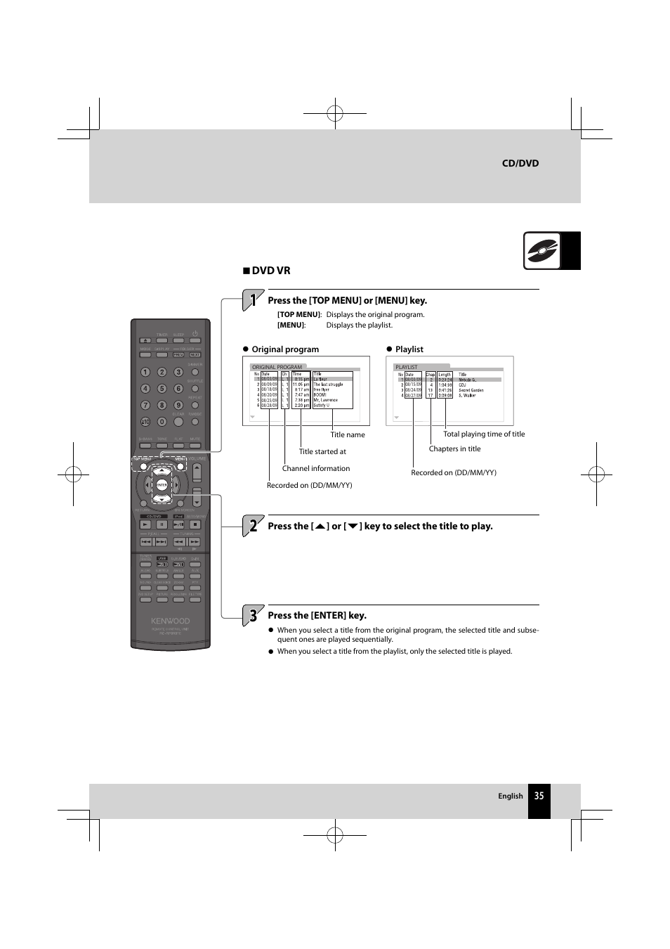 Dvd vr | Kenwood K-821DV User Manual | Page 35 / 108