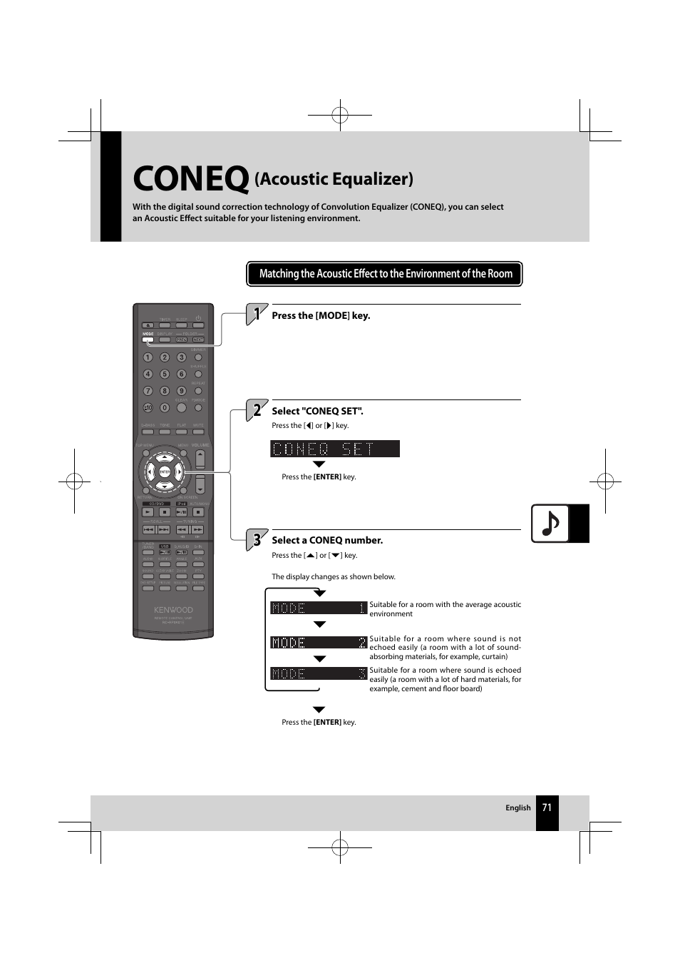 Coneq, Acoustic equalizer) 2 2 | Kenwood K-821DV User Manual | Page 71 / 108