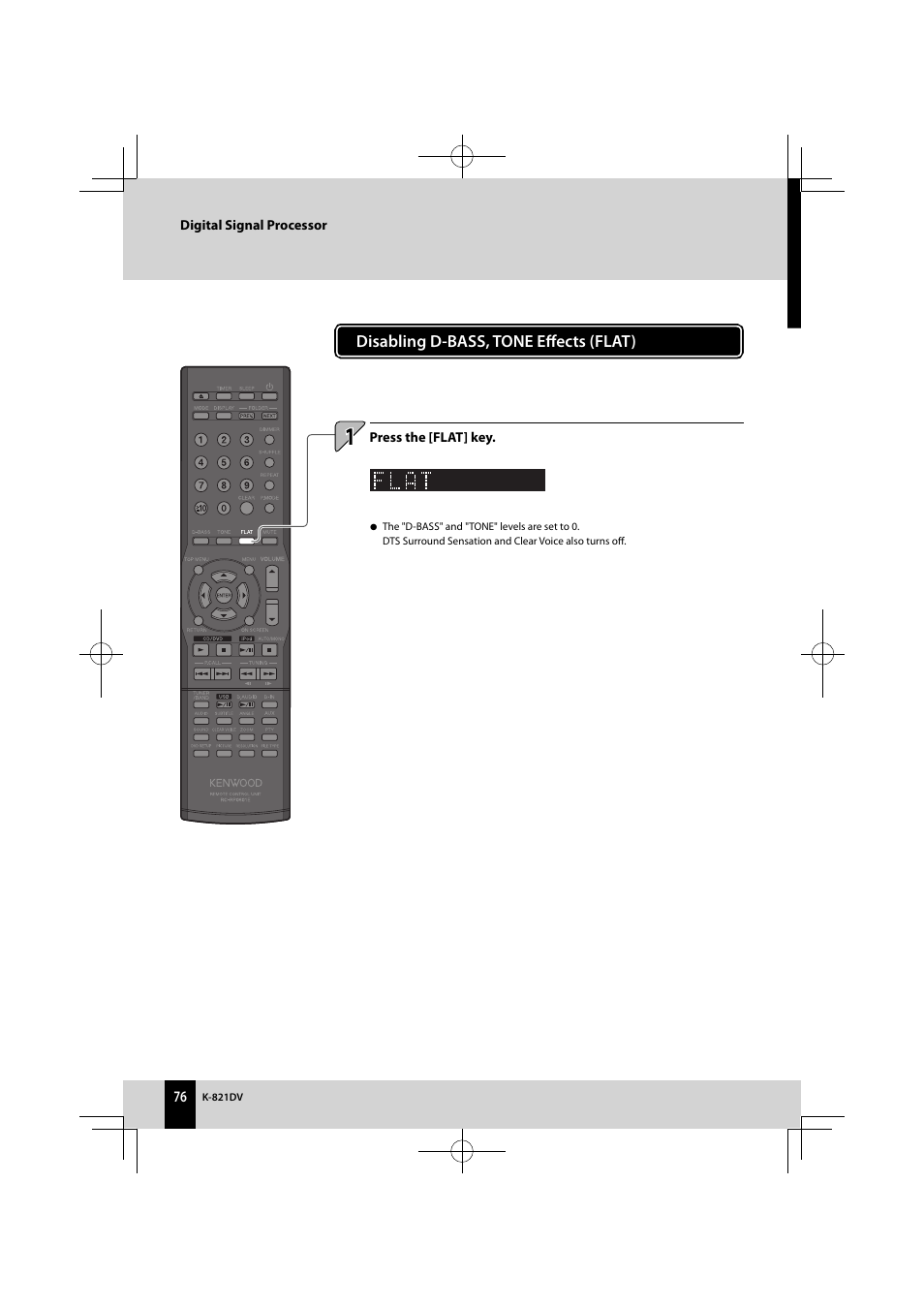 Disabling d-bass, tone eﬀ ects (flat) | Kenwood K-821DV User Manual | Page 76 / 108