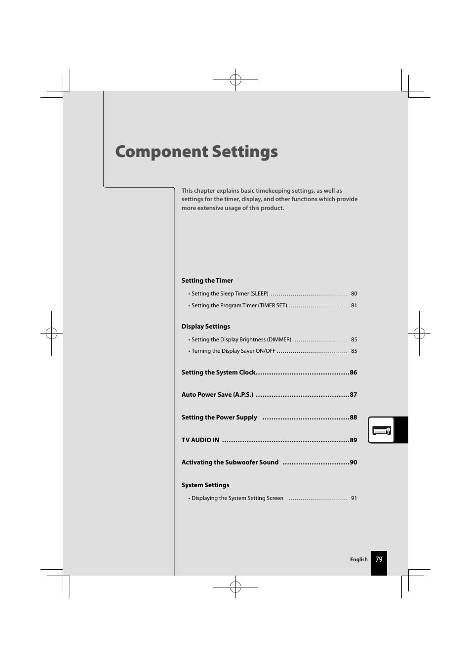 Component settings | Kenwood K-821DV User Manual | Page 79 / 108