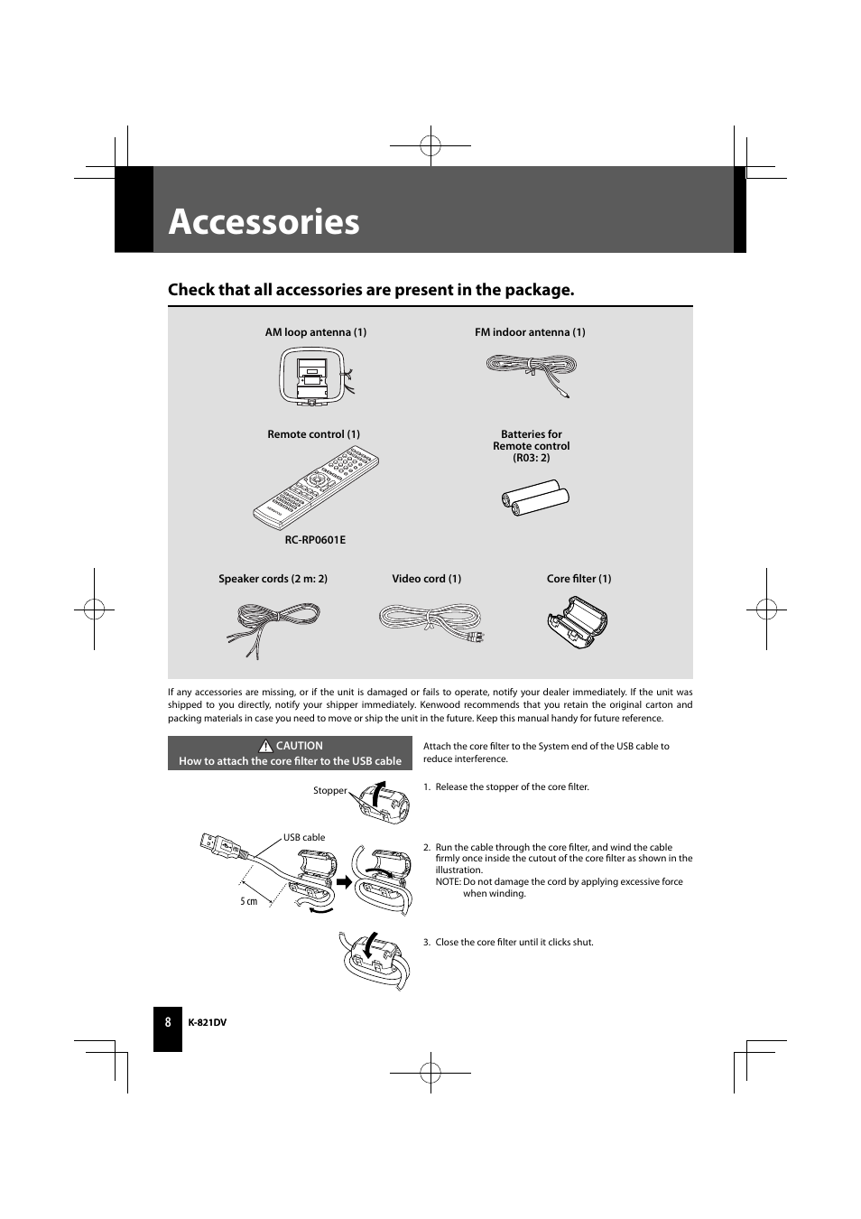 Accessories | Kenwood K-821DV User Manual | Page 8 / 108