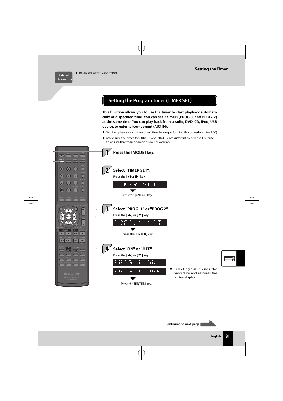 Setting the program timer (timer set) | Kenwood K-821DV User Manual | Page 81 / 108