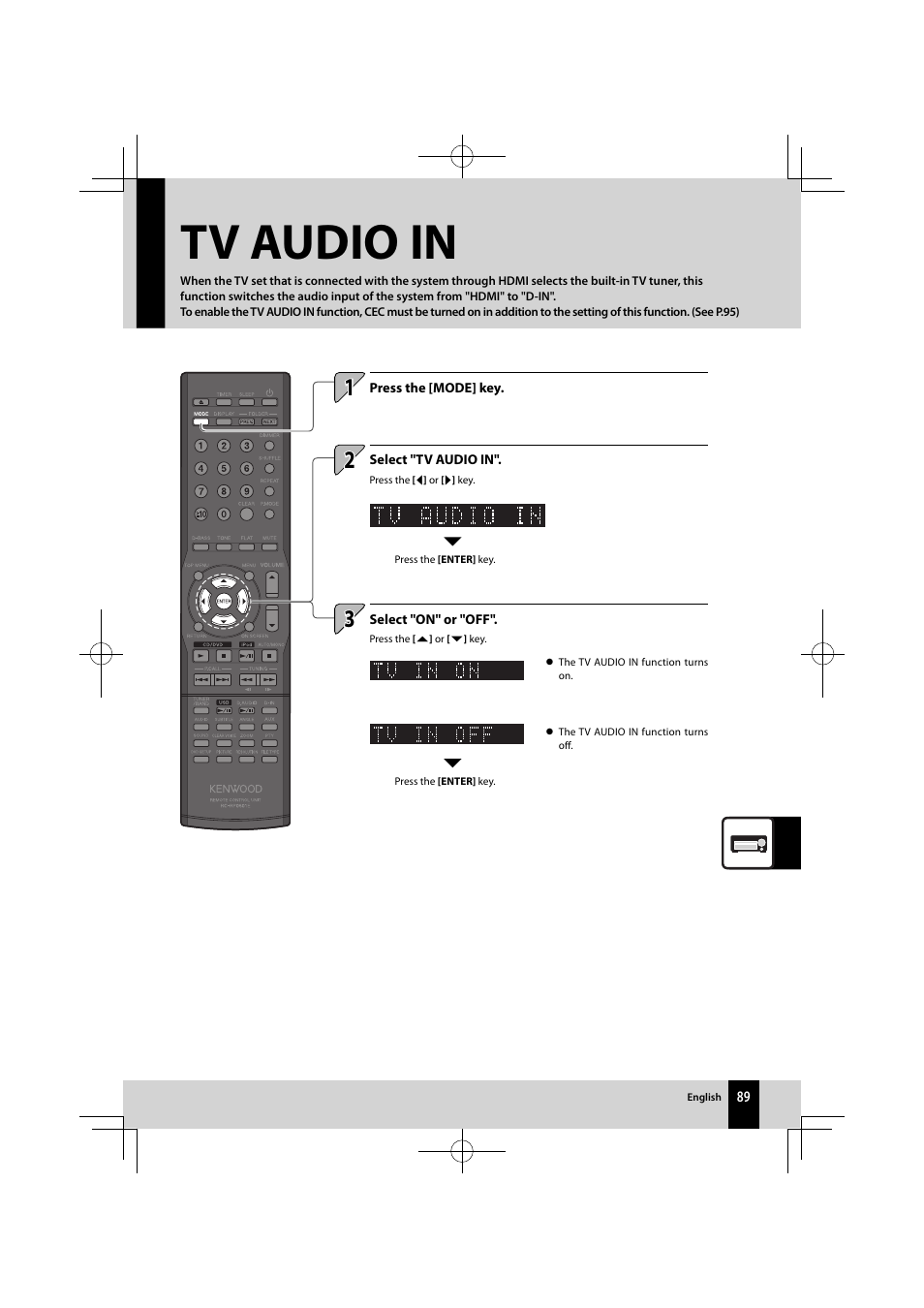 Tv audio in | Kenwood K-821DV User Manual | Page 89 / 108