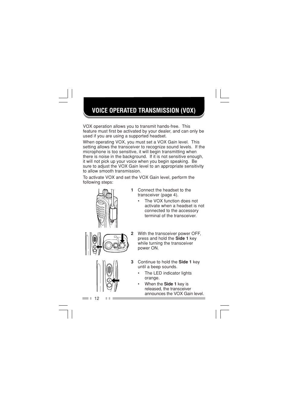 Voice operated transmission (vox) | Kenwood TK-3202E - Discontinued User Manual | Page 18 / 22