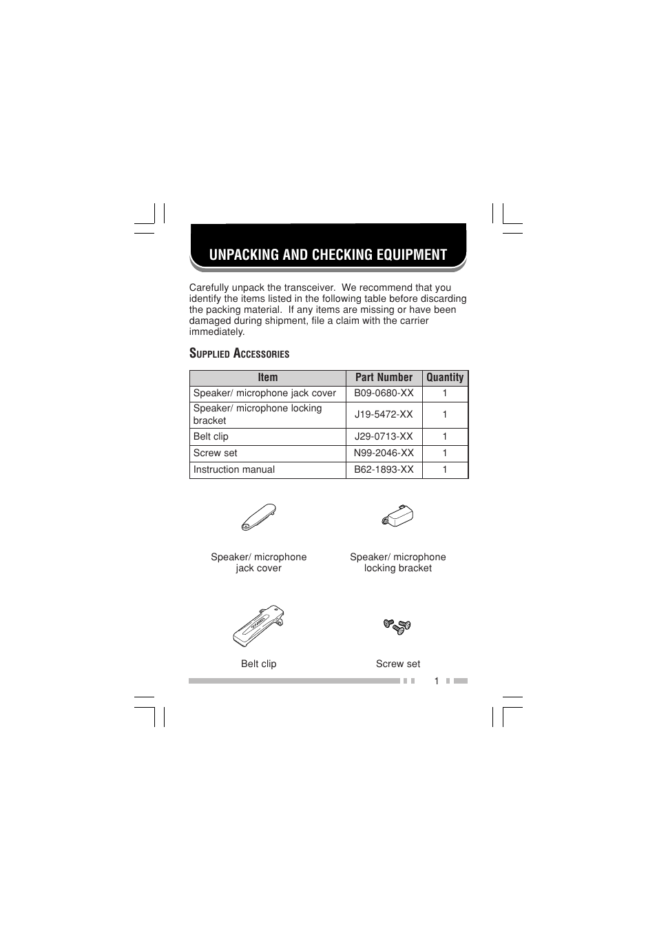 Unpacking and checking equipment | Kenwood TK-3202E - Discontinued User Manual | Page 7 / 22