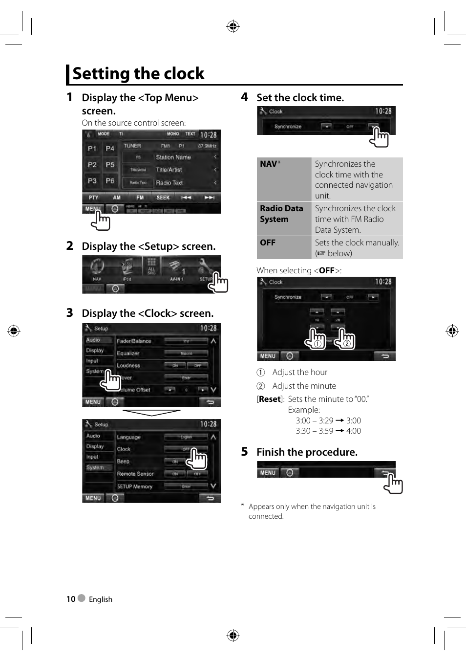 Setting the clock | Kenwood DDX3023 User Manual | Page 10 / 84