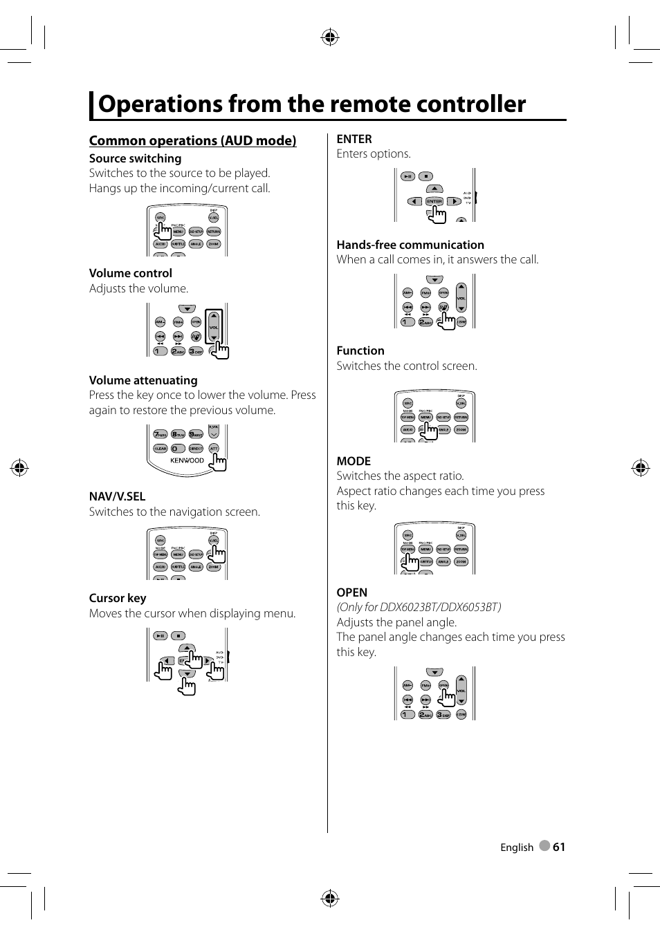 Operations from the remote controller | Kenwood DDX3023 User Manual | Page 61 / 84