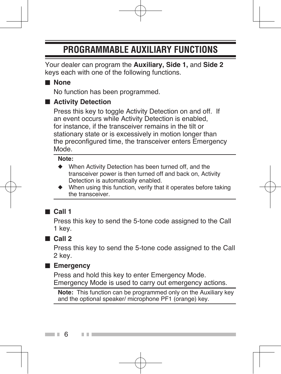 Programmable auxiliary functions | Kenwood TK-2260EX User Manual | Page 14 / 20