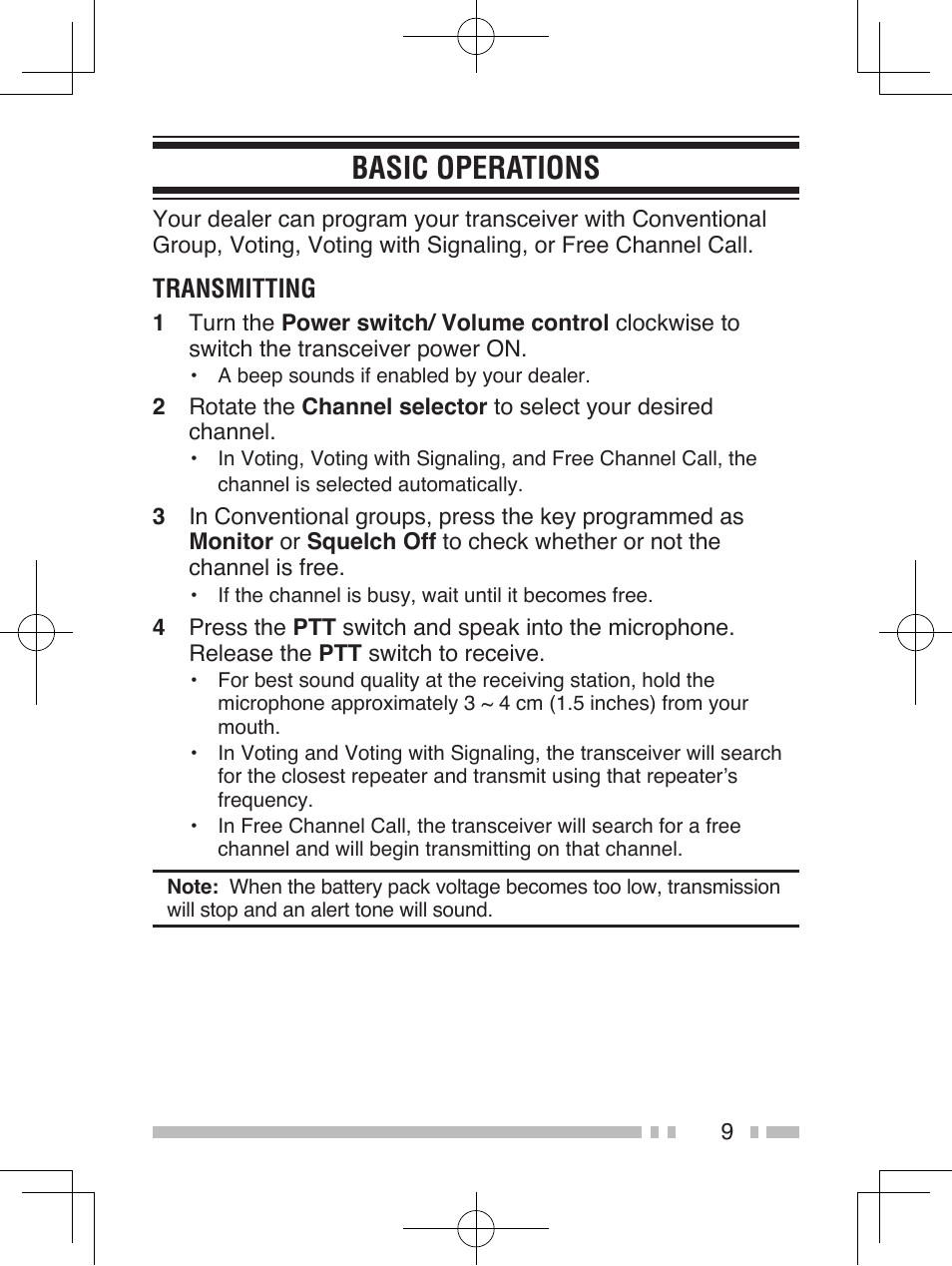 Basic operations | Kenwood TK-2260EX User Manual | Page 17 / 20