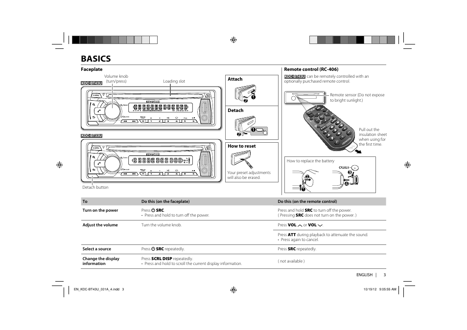 Basics | Kenwood KDC-BT33U User Manual | Page 5 / 19