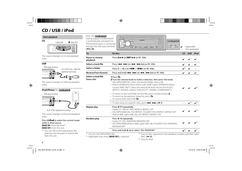 Cd / usb / ipod | Kenwood KDC-BT33U User Manual | Page 8 / 19