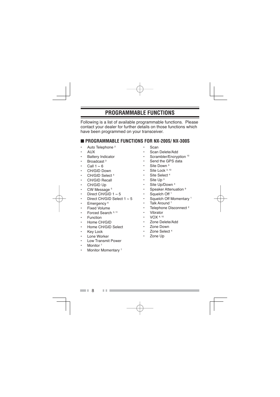 Programmable functions | Kenwood NX-300SE User Manual | Page 19 / 47