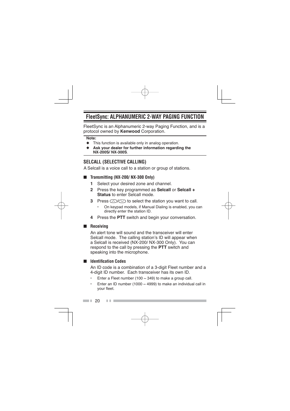 Fleetsync: alphanumeric 2-way paging function | Kenwood NX-300SE User Manual | Page 31 / 47