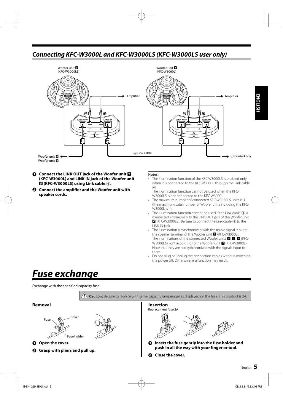 Fuse exchange | Kenwood KFC-W3000L User Manual | Page 5 / 9