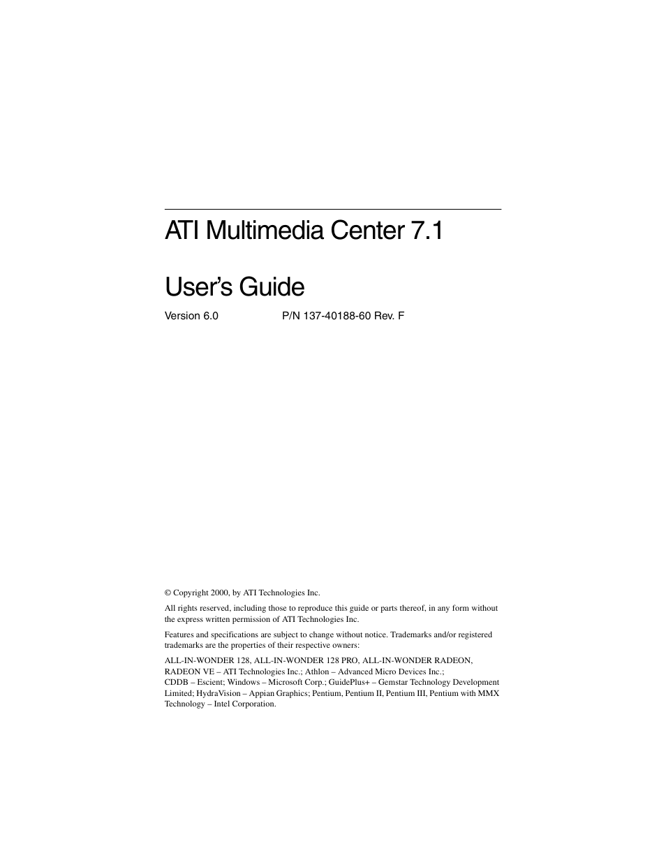 ATI Technologies 137-40188-60 User Manual | 96 pages