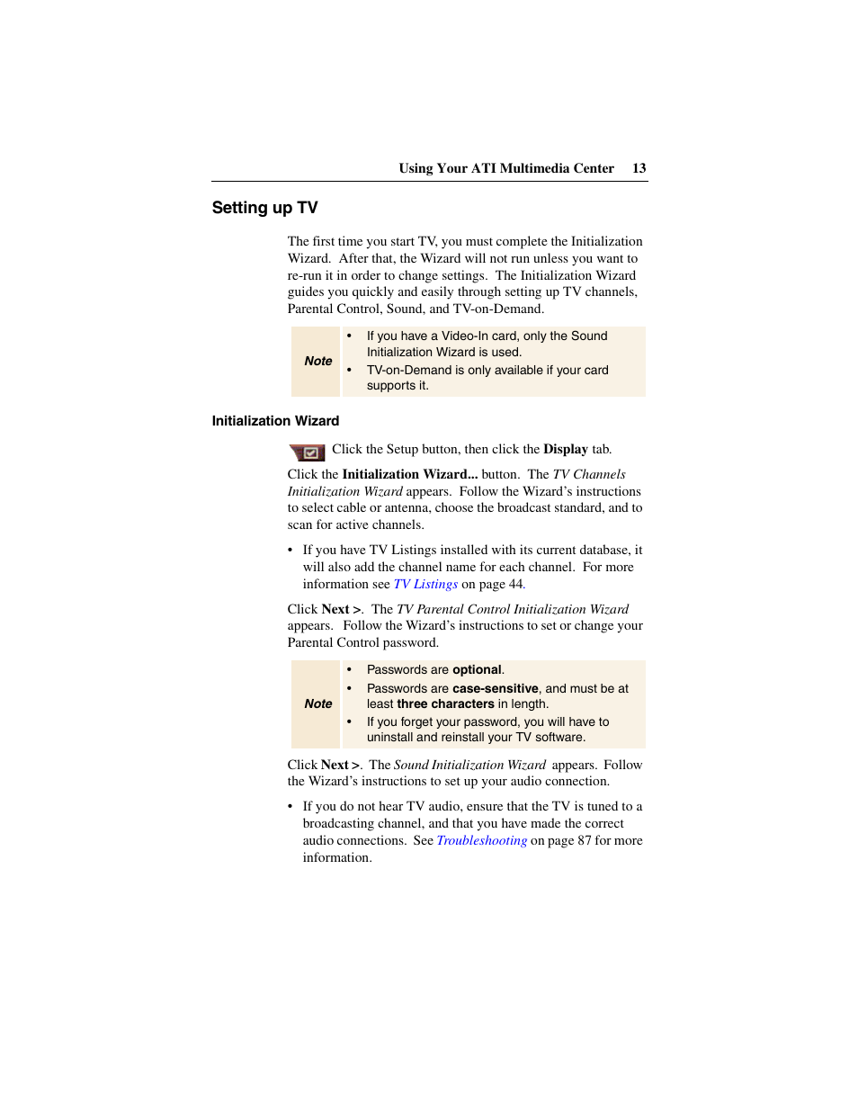 Setting up tv | ATI Technologies 137-40188-60 User Manual | Page 13 / 96
