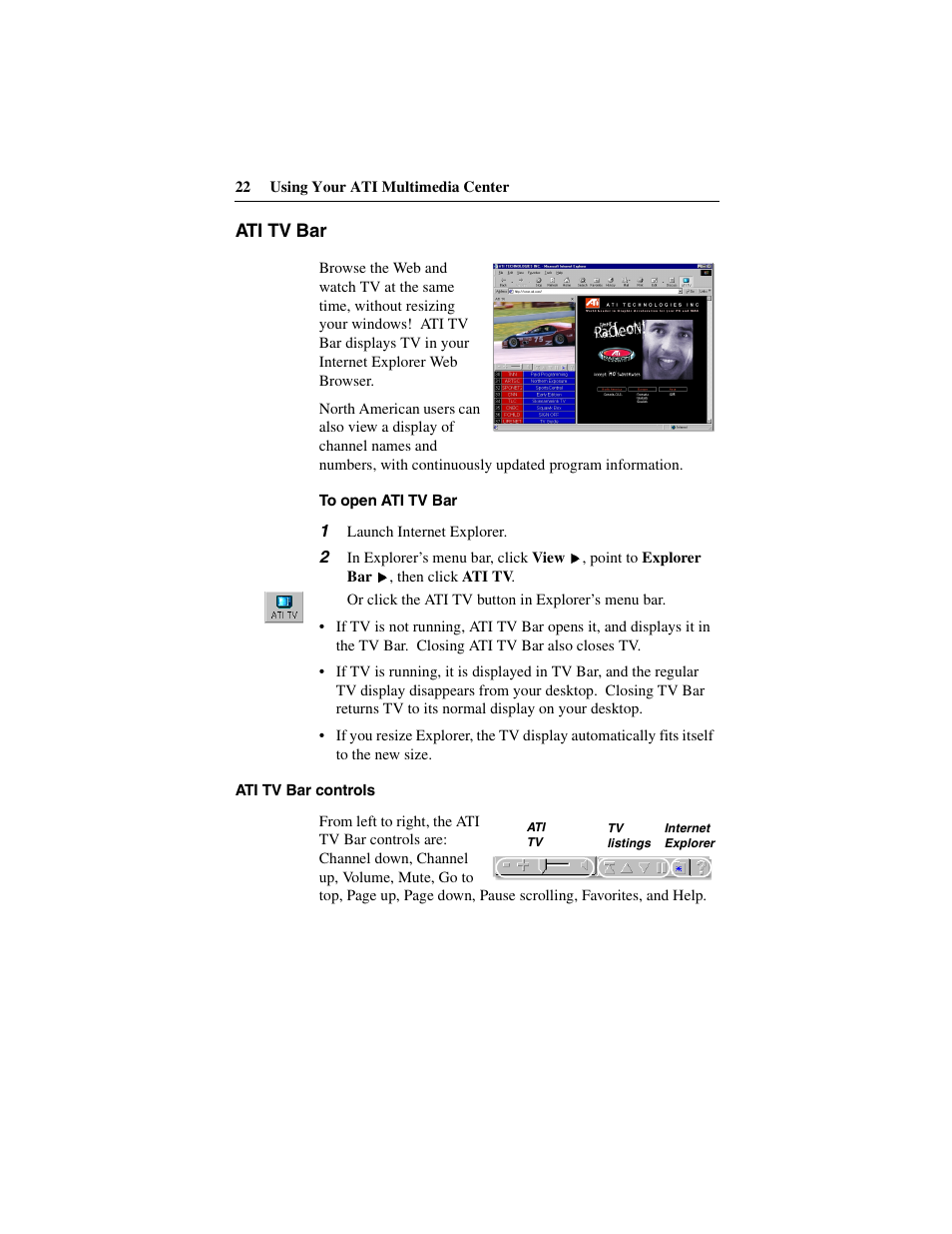 Ati tv bar | ATI Technologies 137-40188-60 User Manual | Page 22 / 96