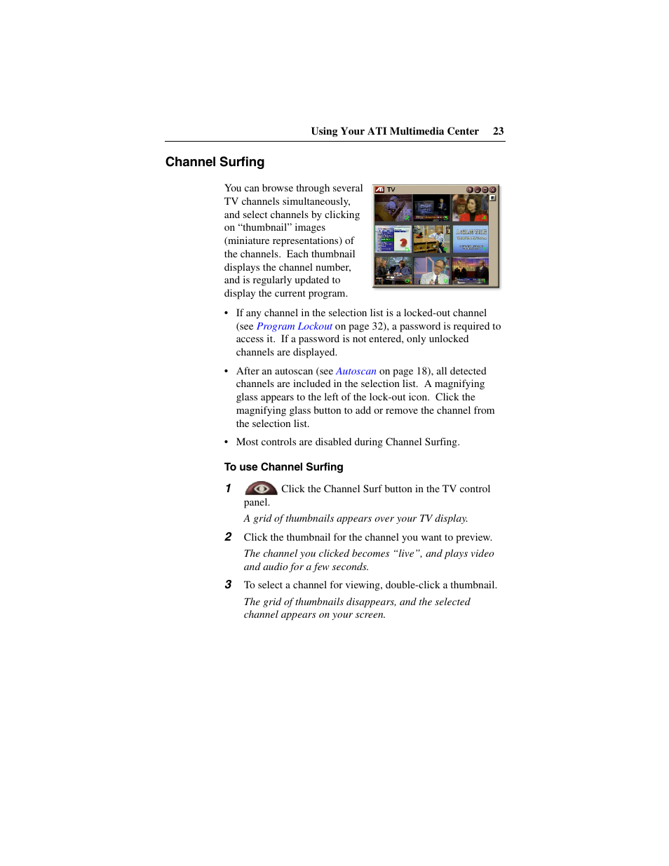 Channel surfing | ATI Technologies 137-40188-60 User Manual | Page 23 / 96
