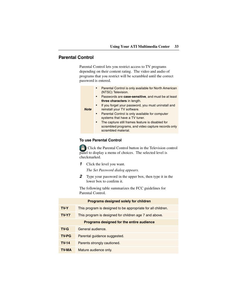 Parental control | ATI Technologies 137-40188-60 User Manual | Page 33 / 96