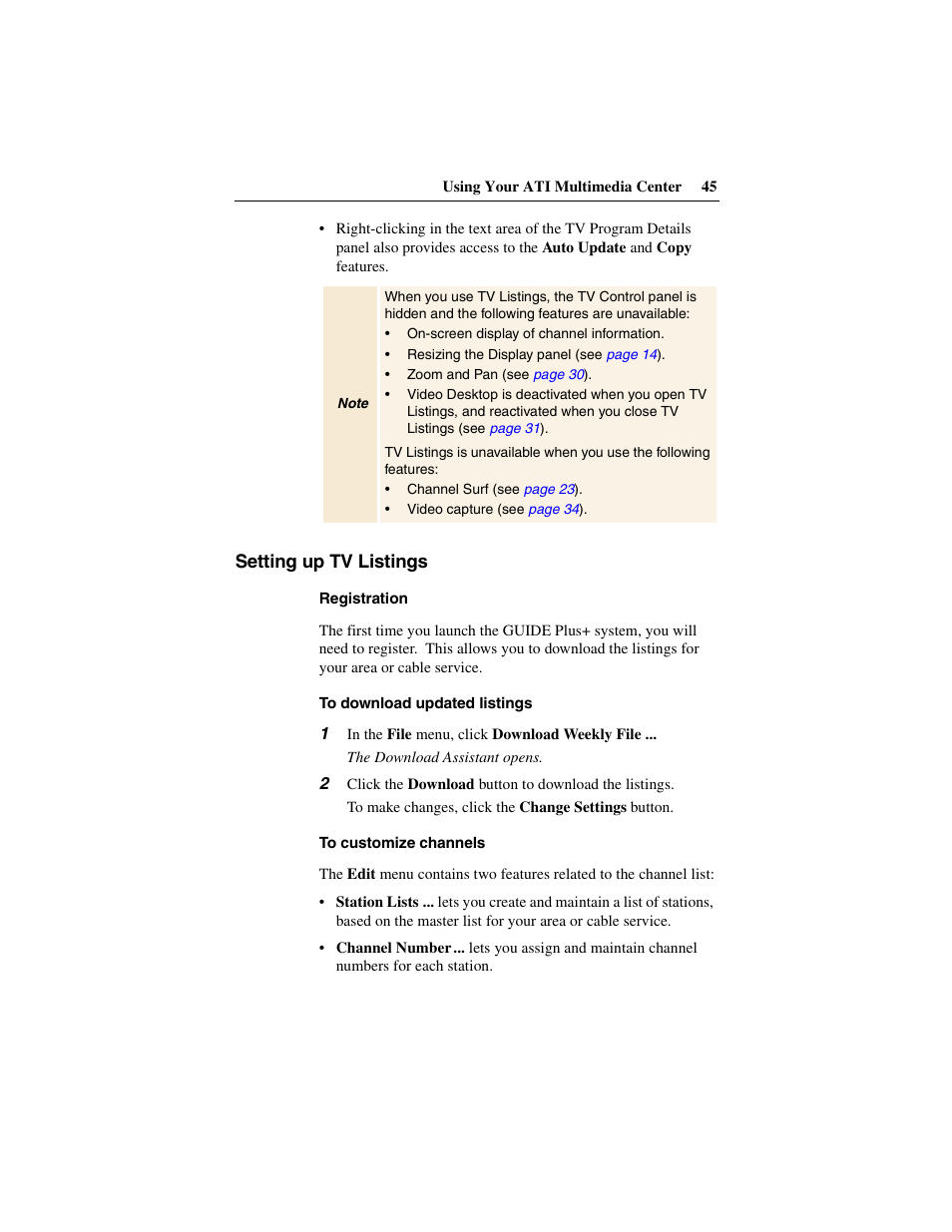 Setting up tv listings | ATI Technologies 137-40188-60 User Manual | Page 45 / 96