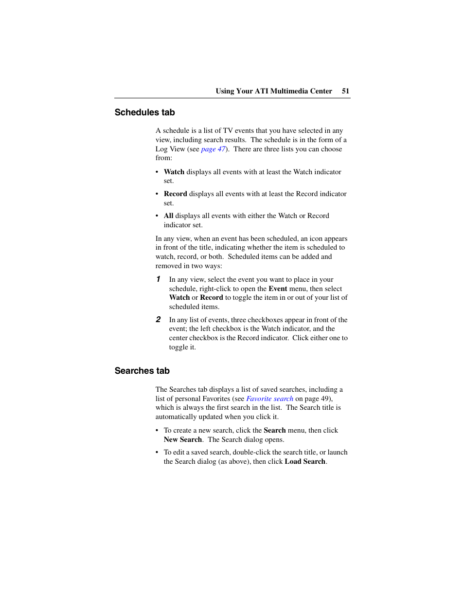 Schedules tab, Searches tab, Schedules tab searches tab | ATI Technologies 137-40188-60 User Manual | Page 51 / 96