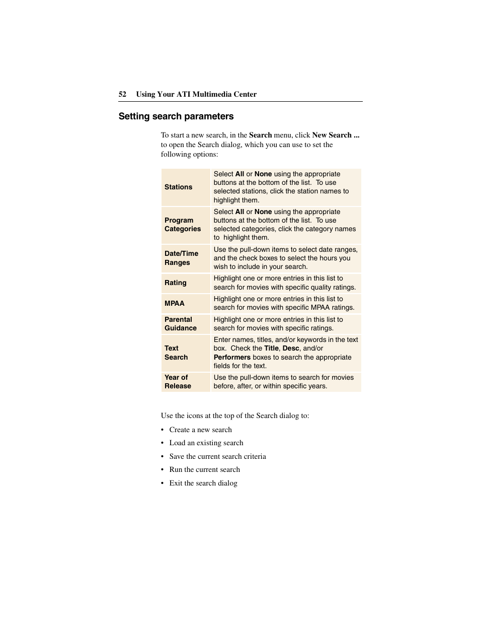 Setting search parameters | ATI Technologies 137-40188-60 User Manual | Page 52 / 96
