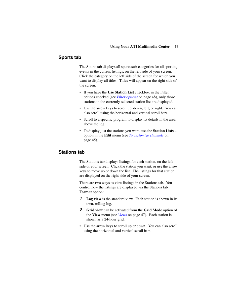 Sports tab, Stations tab, Sports tab stations tab | ATI Technologies 137-40188-60 User Manual | Page 53 / 96