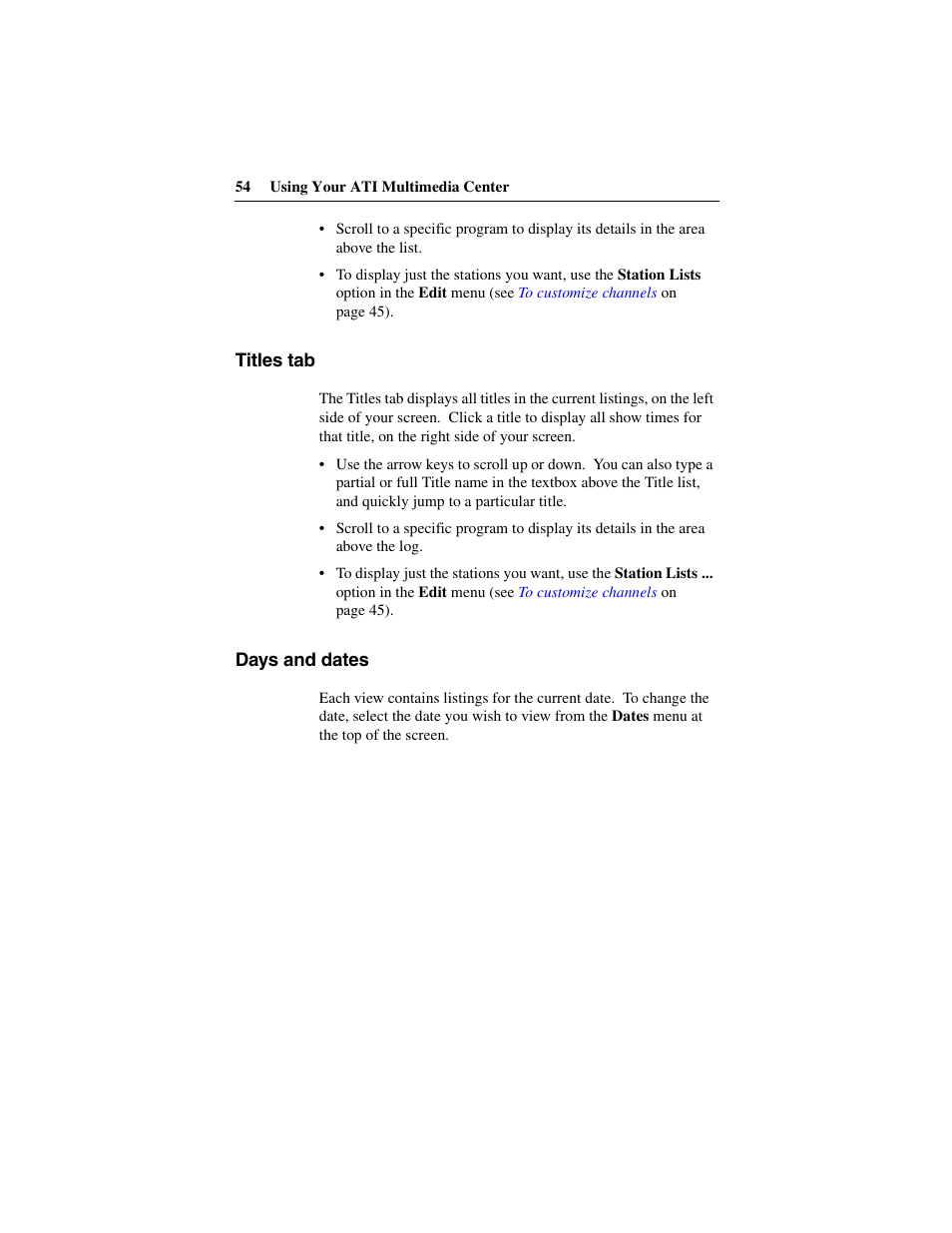 Titles tab, Days and dates, Titles tab days and dates | ATI Technologies 137-40188-60 User Manual | Page 54 / 96