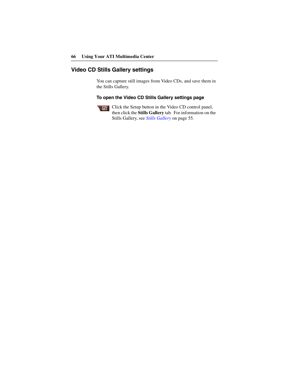 Video cd stills gallery settings | ATI Technologies 137-40188-60 User Manual | Page 66 / 96