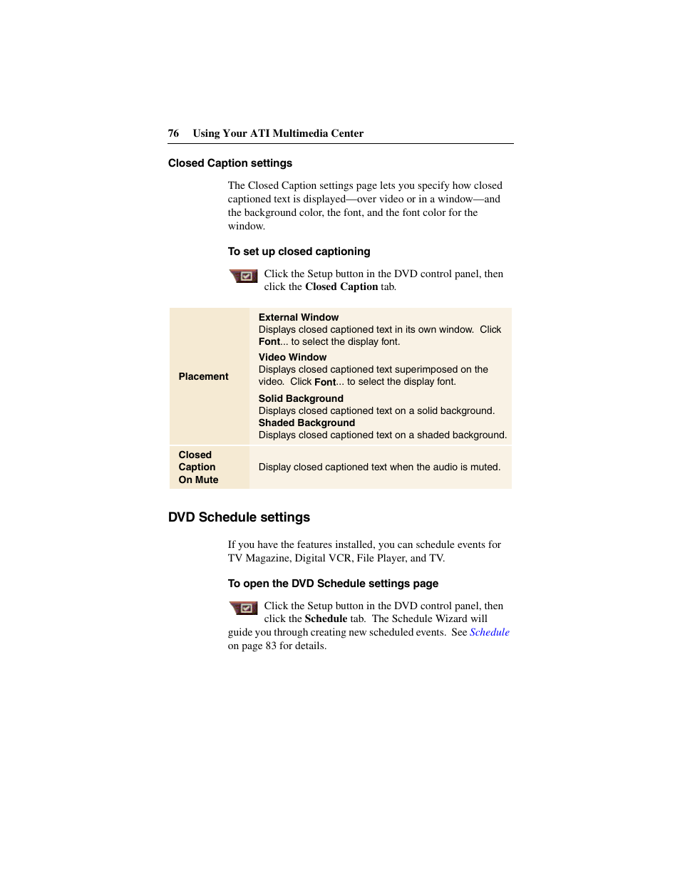 Dvd schedule settings | ATI Technologies 137-40188-60 User Manual | Page 76 / 96