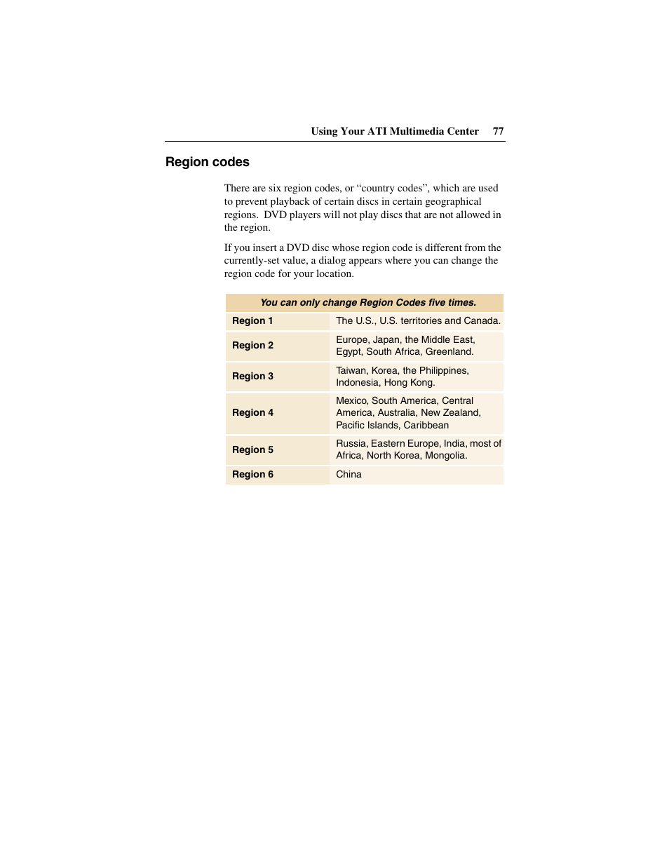 Region codes | ATI Technologies 137-40188-60 User Manual | Page 77 / 96