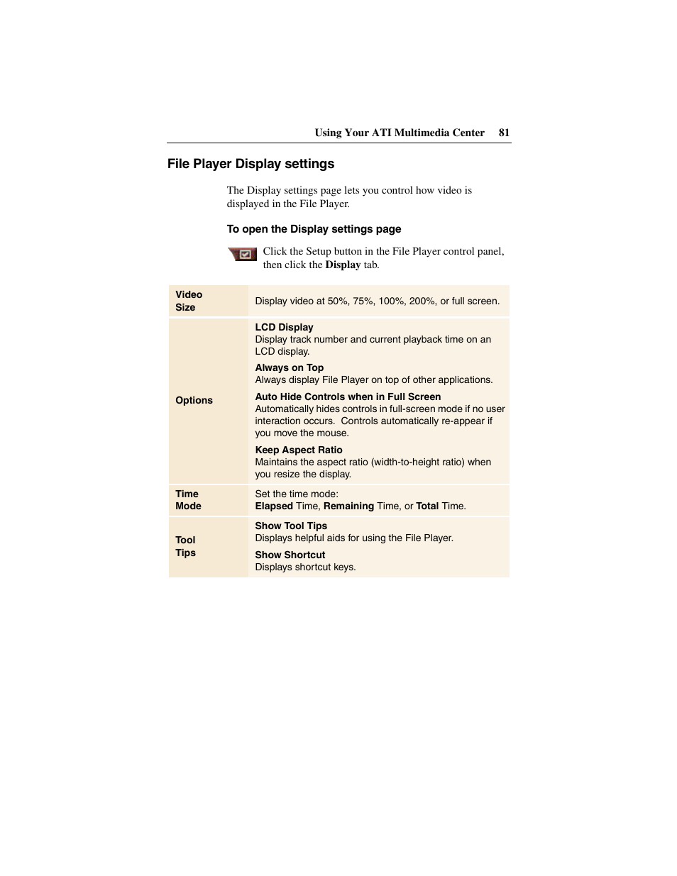 File player display settings | ATI Technologies 137-40188-60 User Manual | Page 81 / 96