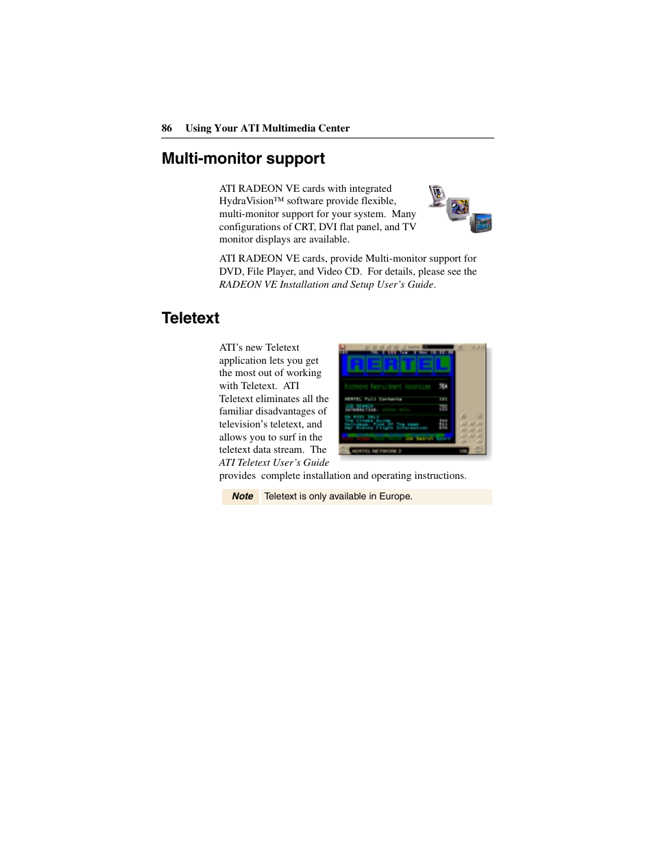 Multi-monitor support, Teletext, Multi-monitor support teletext | ATI Technologies 137-40188-60 User Manual | Page 86 / 96